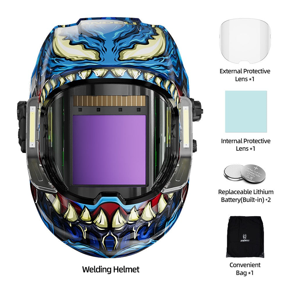 ANDELI Auto Darkening Welding Helmet Panoramic 180° View True Color 4 Arc Sensor Welding Mask for MIG MAG MMA Welder Machine