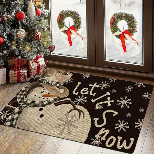 1pcs Thickened Non-Slip Indoor Welcome Rug Doormat Soft Brown/White Winter Snowflake Beige Brown Design for Entrance, Bedroom