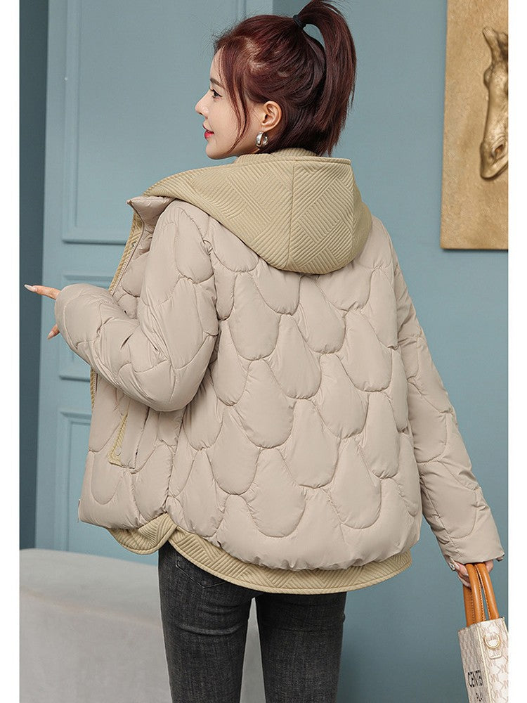 Fitshinling Fashion New In Warm Parkas Coat Outerwear Women Clothing Fake Two-piece Cotton Padded Quilted Winter Jacket Female
