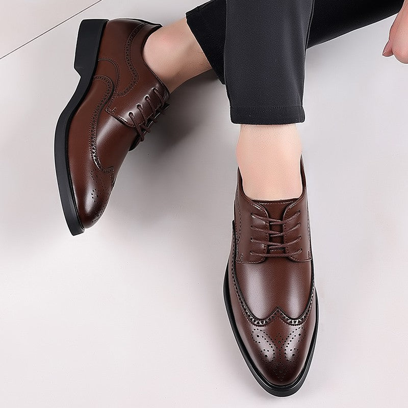 Men's Elegant British Brogue Derby Shoes Lace-Up Patchwork Breathable Formal Dress Shoes Business Wedding Thanksgiving Christmas