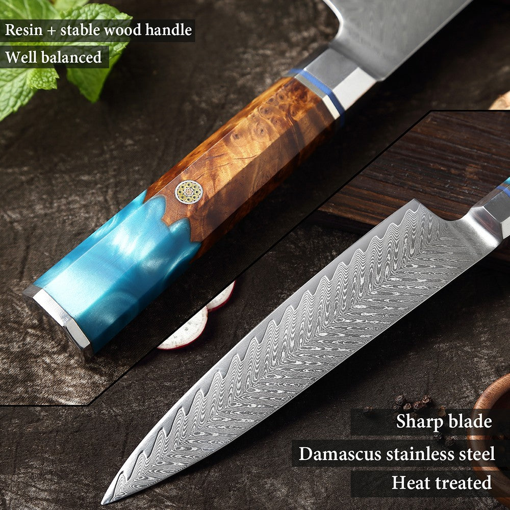 XITUO Damascus Steel Knife Set 1-9PCS Japanese Chef Knife, Santoku, Bread, Utility & Boning Knives-Ultra Sharp, Octagonal Handle