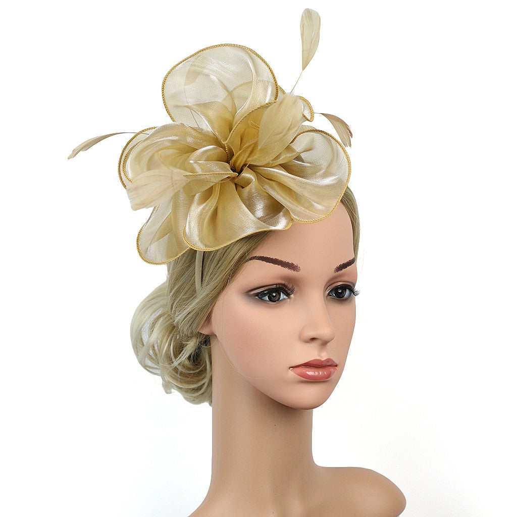 Novo Chapéu Fascinator de Organza Feminino com Flor de Pena Kentucky Derby Cocar Chapéu Pillbox para Casamento Chá da Tarde Acessórios de Cabelo com Clipe
