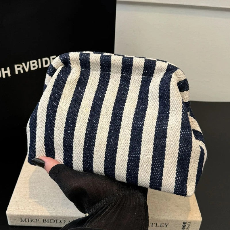 Summer Woven Crochet Striped Women's Handbag Large Capacity Knitted Beach Evening Bag Casual Ladies Colorblock Niche Cloud Bag