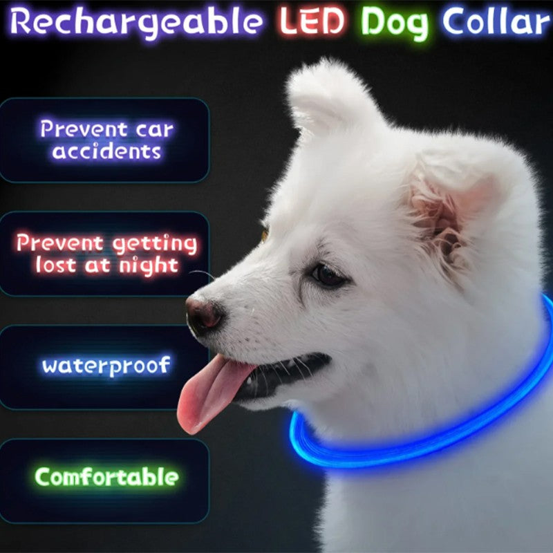 Coleira Luminosa LED para Cães e Gatos, Recarregável USB, Noturna, Anti-perda, Para Cães e Gatos de Pequeno, Médio e Grande Porte, Acessórios de Segurança para Animais de Estimação