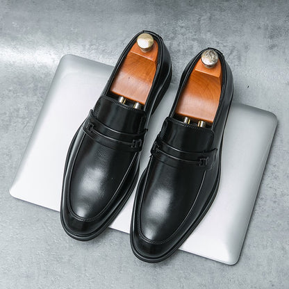 Men's Formal Leather Shoes Classic Style Slip On Loafers Round Toe Breathable Non-Slip Business Dress Wedding Office Casual Shos