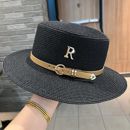 Rhinestone Straw Hat Women's Summer Beach Sunshade Hat Braided Straw Sunblock Hat French Belt Vintage Top Hat Sun Hats For Women
