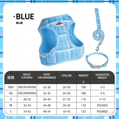 Conjunto de Três Peças de Peitoral para Cães Clássico Xadrez Pet Classic: Coleira Decompressora, Colete Estilo Peitoral e Peitoral de Ano Novo para Cães