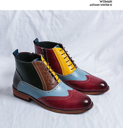Luxury Fashion Men Leather Boots Flats British Style Sharp Pointed Color Matching Men Shoes Mens Slip-on Outdoor Flats Size 48