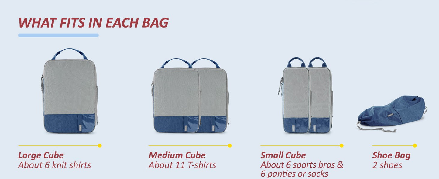BAGSMART 6 Set Compression Packing Cubes for Travel Lightweight Luggage Organizer Bags Durable Space Saver Bags Travel Essential