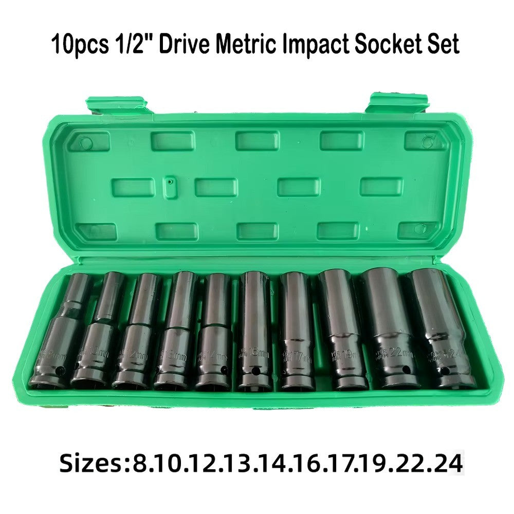10pcs 1/2 Drive Metric Impact Socket Set Heavy Duty Universal Deep Socket Wrench for Air Pneumatic Repair Tools