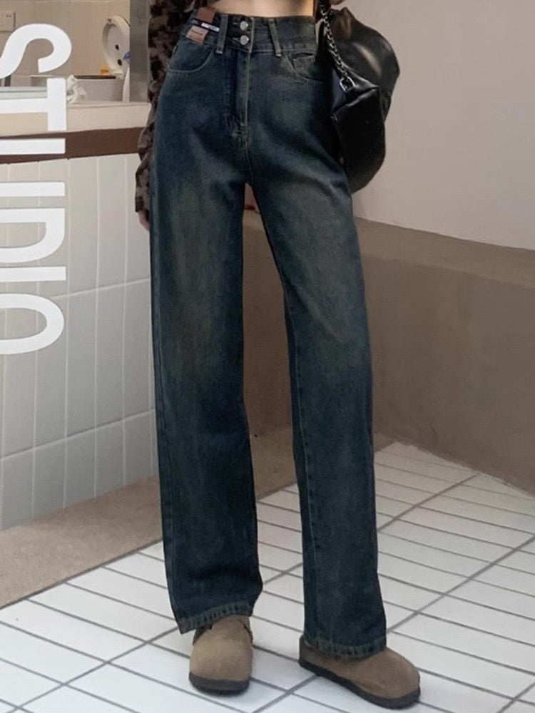 Female High Waist Wide Leg Jeans Women Y2k Denim Straight Leg Pants Girls Smoke Gray Retro Blue Light Blue Water Gray Trousers