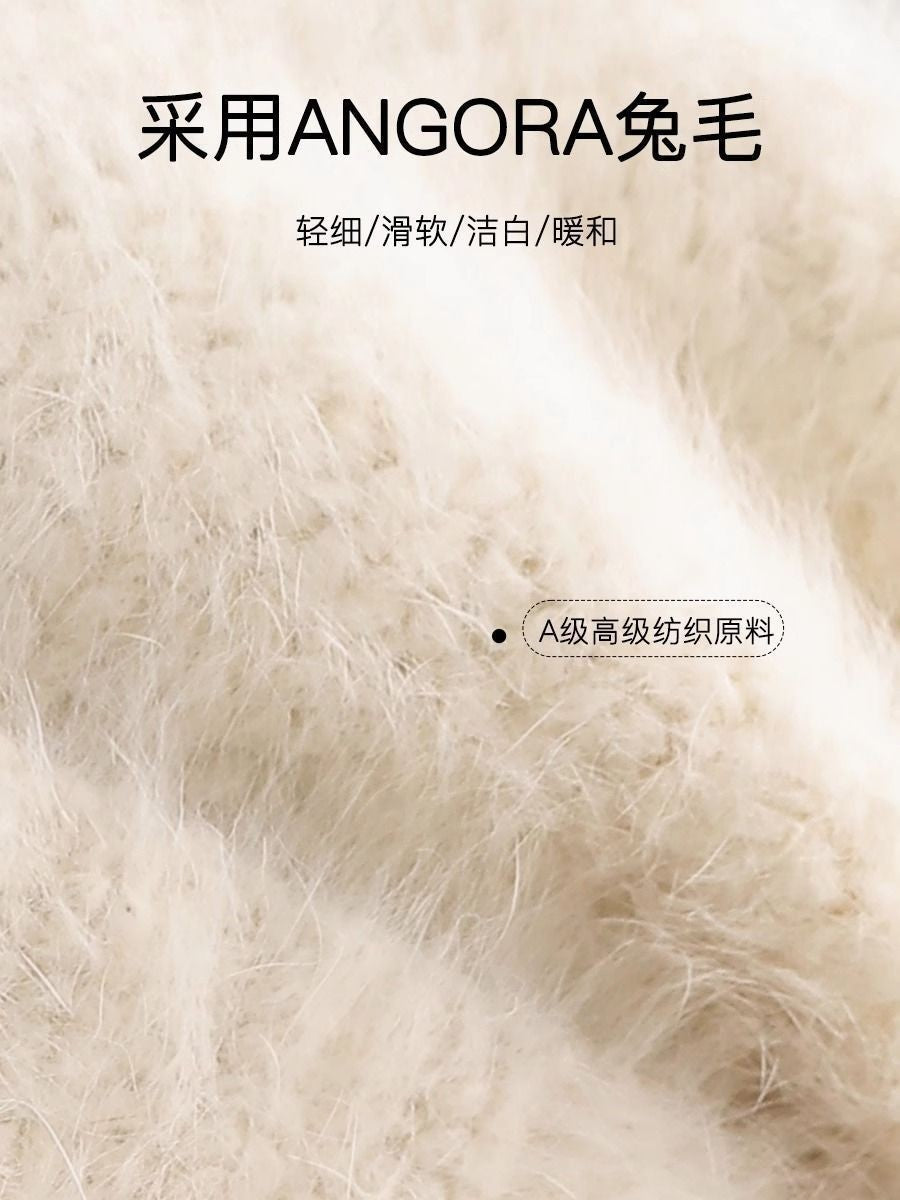 Angora Rabbit Fur Beanies Women's Warm Fluffy Knitted Slouchy Beanie Hat Female Soft Oversize Thermal Hats Autumn Winter