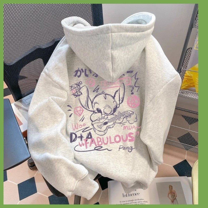 Série Fofa de Desenhos Animados do Stitch Moda Suéter Kawaii Disney Periférico Outono Nova Tendência Jaqueta de Moletom Oversize Presente para Amigos