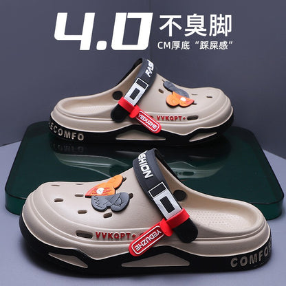 Summer Hole Shoes Men Wear Casual Fashion Non-slip Portable Sports Sandals Beach Step on Toe Breathable Slippers for Men Outdoor