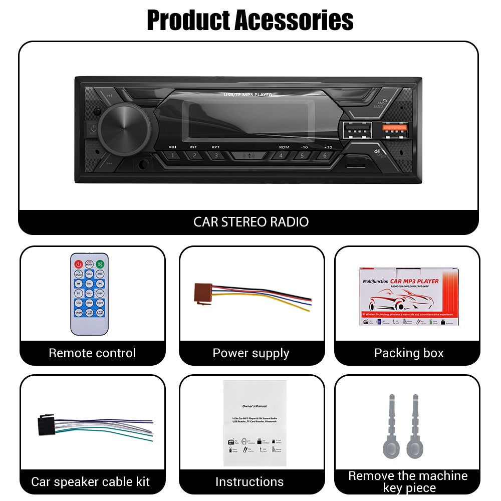ESSGOO 1 Din Car MP3 Player Radio Autoradio Bluetooth FM TF AUX Color Multimedia Audio Stereo for Vehicle