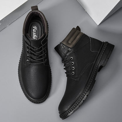 Italian Men's Handmade Genuine Leather Boots Outdoor Antiskid Motorcycle Boot Fashion Thick Bottom Lace-Up Boots Walking Shoes