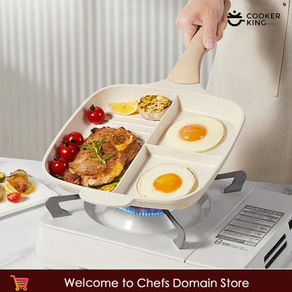 COOKER KinG Egg Frying Pan Three-in-one Non-stick Pancake Pans Breakfast Steak Flat-Bottomed Pan for Gas Stove Induction Cooker