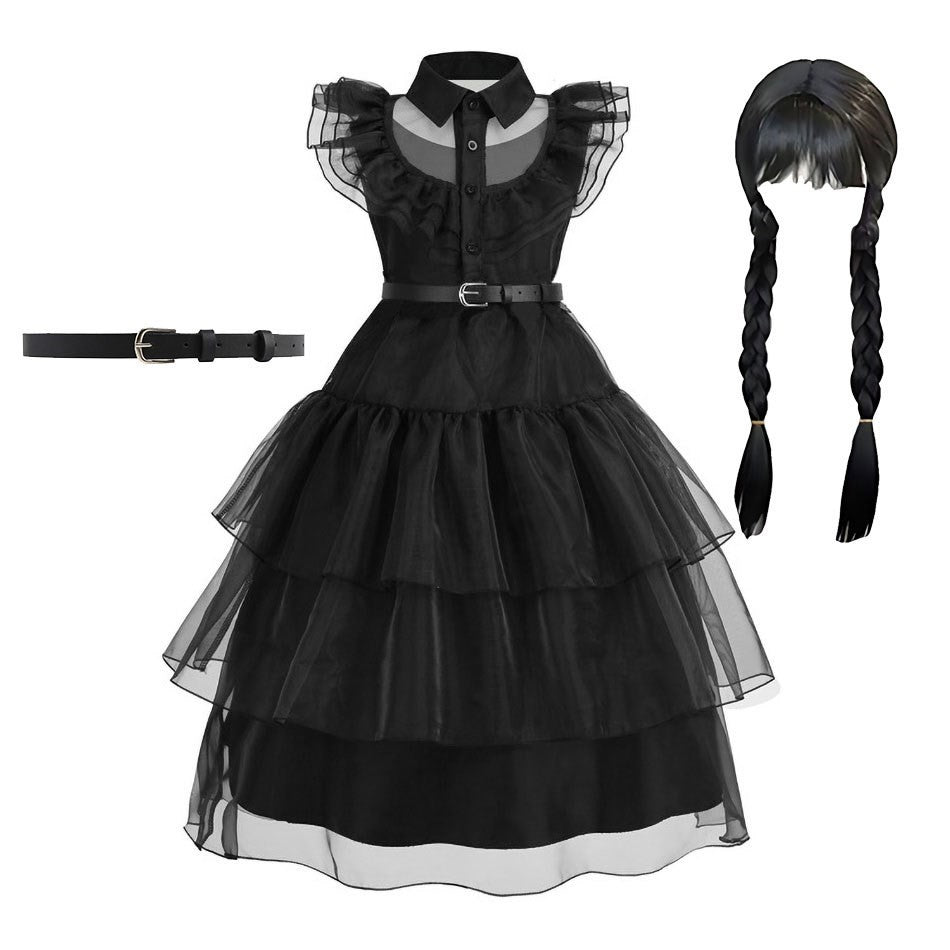 Girls Princess Dress Child Birthday Party Layered Disguise Kids Cosplay Halloween Fantasy Dark Gothic Dancing Costume 4-12Years