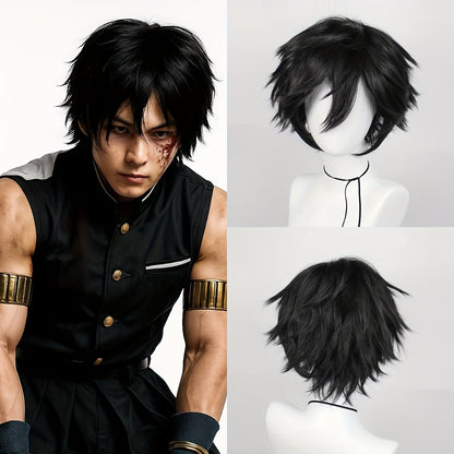 Peruca Curta Lisa Masculina Sintética - Preta, Perfeita para Halloween, Natal, Eventos de Cosplay, Festas a Fantasia