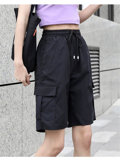 2025 Y2K Cargo Shorts Women Harajuku Black Oversized Wide Leg Shorts Summer Streetwear Fashion High Waist Baggy Short Pants New