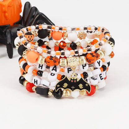 1/2pcs Halloween Bracelet Artificial Crystal Soft Ceramic Bead Bracelet Pumpkin Ghost Bat Hat Pendant Party Bracelet