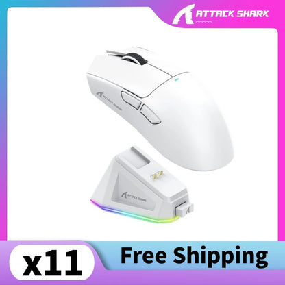 Mouse Gamer Attack Shark X11 Sem Fio Bluetooth Triplo Modo, Tela Sensível ao Toque, Base de Carregamento Magnético, Ultraleve, com Macro