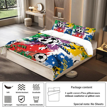 3-piece set, colorful football pattern printed duvet set, queen, king, double bed, party  funny and creative bedding set