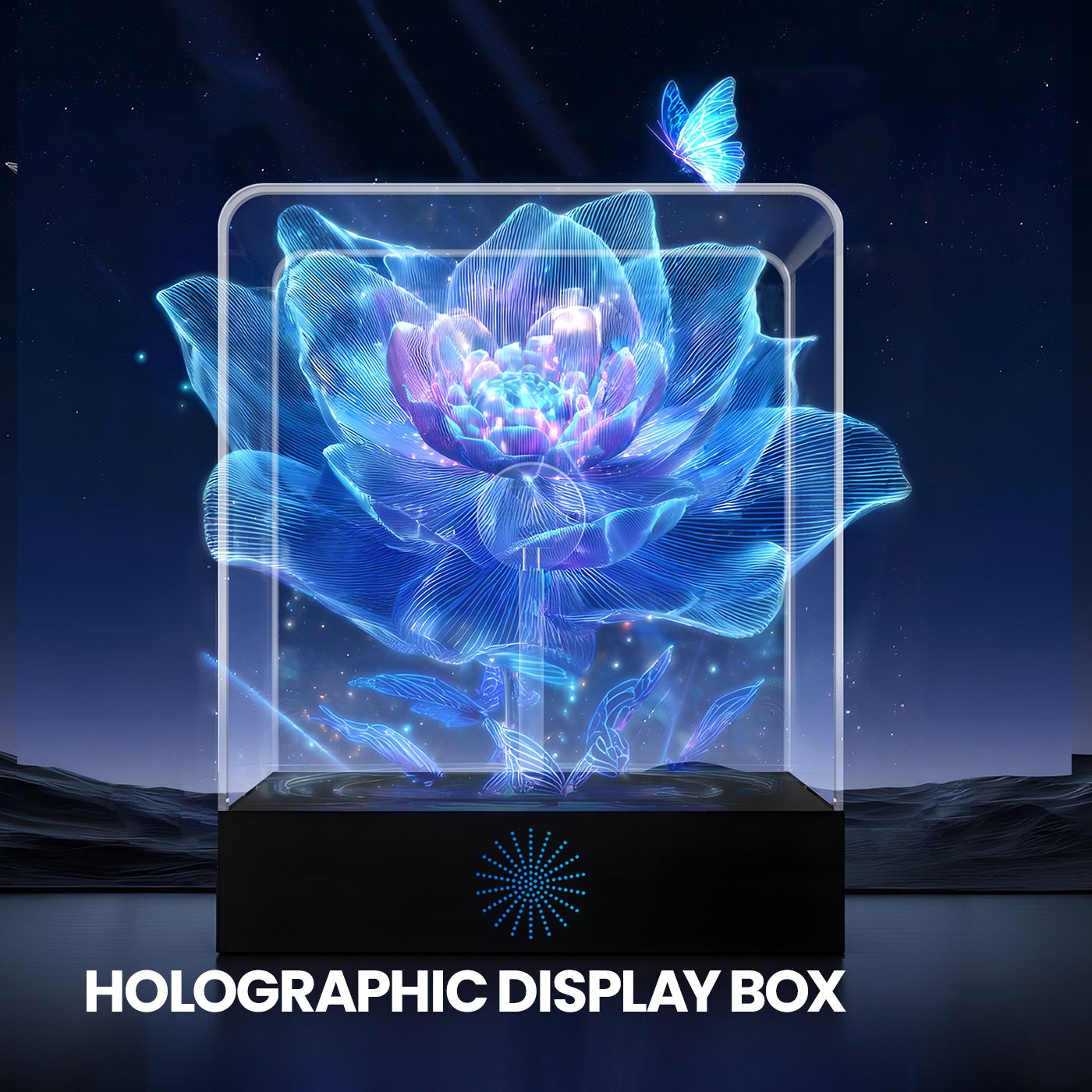 3D Glasses-Free Holographic Fan  LED Light Display Box for Halloween & Christmas Desktop Decor Plays Videos & Images