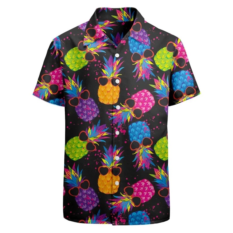 Men's Casual Short Sleeve shirt, 3D print, Pineapple Graphic shirt, Adt Hawaiian Beach shirt, Funny streetwear, Summer Clothing