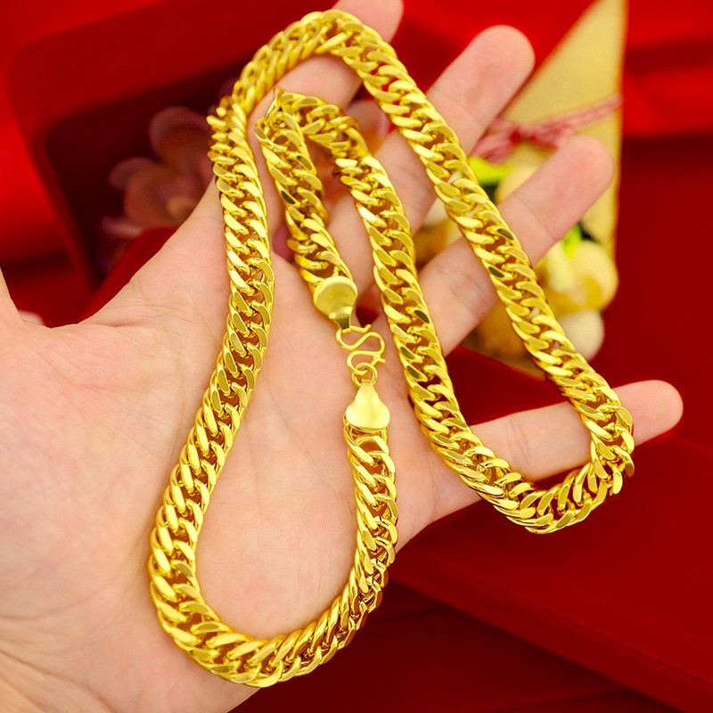 9999 24K genuine gold men's flat chain Boss necklace, simple and elegant, men's exclusive luxury gold jewelry gold necklace