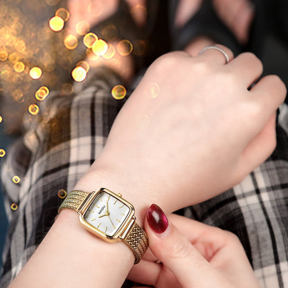 Ladies Small Square Watch Stainless Steel Strap Literary Fashion Retro Quartz Watch