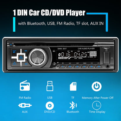 ESSGOO Universal CD DVD Player Car Stereo Head Unit USB/SD TF AUX Bluetooth 4.0 Handsfree Single 1 DIN In-Dash FM Radio MP3