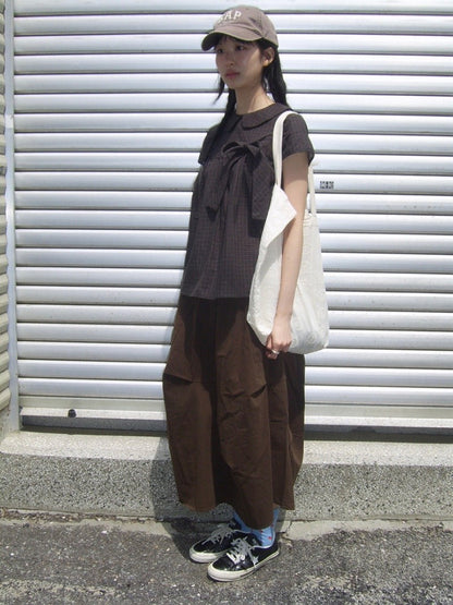 Vintage Plaid Shirts Women Japanese Harajuku Bow Peter Pan Collar Blouses Summer Korean Aesthetic Short Sleeve Casual Tops New