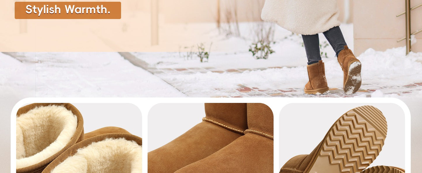 Evshine Winter Mini Snow Boots For Women Plush Lined Warm Suede Snow Boots Comfy Fuzzy Boots Fur Home Ankle Boots Lady Snow Boot