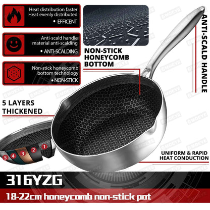 MOEYE Soup Pot 316L Antibacterial Stainless Steel Milk Pot 5 Layers Thickened Bottom Non-stick Cooking Pot Kitchen Saucepan