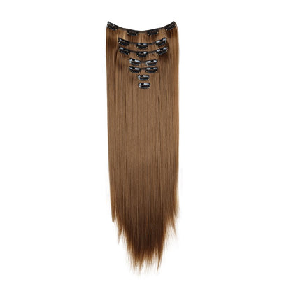 Aplique de Cabelo Sintético Liso Longo 24 Polegadas 7 Peças/Conjunto 16 Clipes Penteado Preto Loiro Extensões de Cabelo