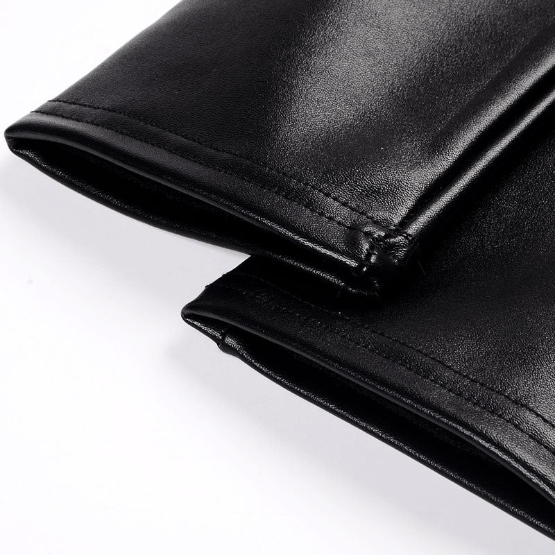 BIVIGAOS Fashion Women PU Leather Pants Elastic High Waist Winter Leggings Slim Velvet Leather Leggings Skinny Fleece Trousers