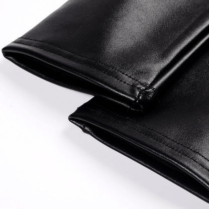 BIVIGAOS Fashion Women PU Leather Pants Elastic High Waist Winter Leggings Slim Velvet Leather Leggings Skinny Fleece Trousers