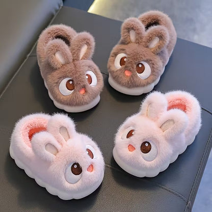 Boys & Girls Autumn Winter Cotton Slippers Kids Slip-On Warm Shoes Cute Rabbit Non-slip Soft Comfortable Plush Home Indoor Shoes
