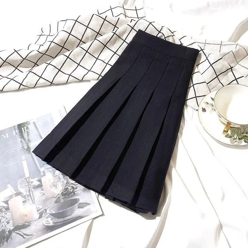 Plus Size High Waist Black Pleated Mini Skirt Sweet School Uniform Style A- Line plus Size Skirt Spring Summer Autumn Small F...