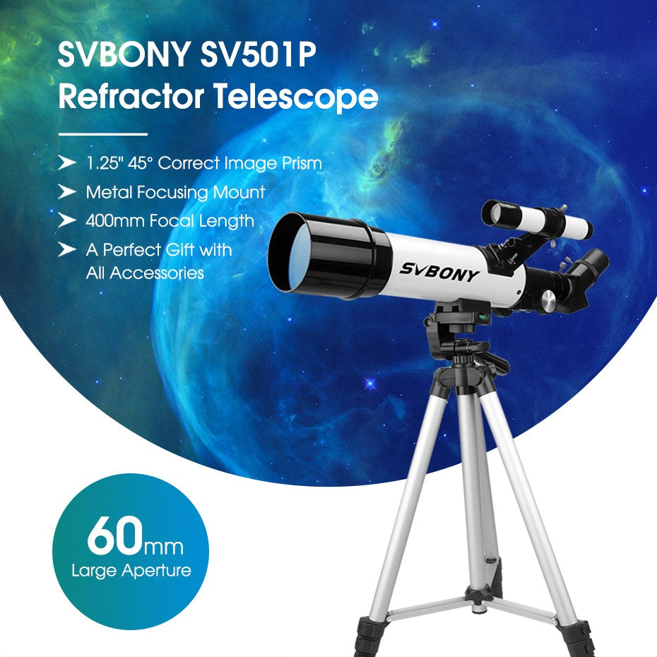 Telescópio SVBONY SV501P para Adultos Iniciantes, Telescópio Refrator Astronômico para Presente (Lua e Planetas), Telescópio Astronômico