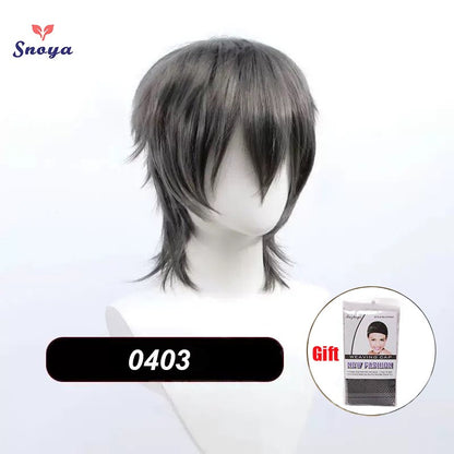 Perucas Curtas Sintéticas Snoya com Franja Corte Pixie Peruca Desfiada para Festa Cosplay para Homens e Mulheres Rosa Vermelho Verde Roxo Estilo Coreano Peruca Masculina