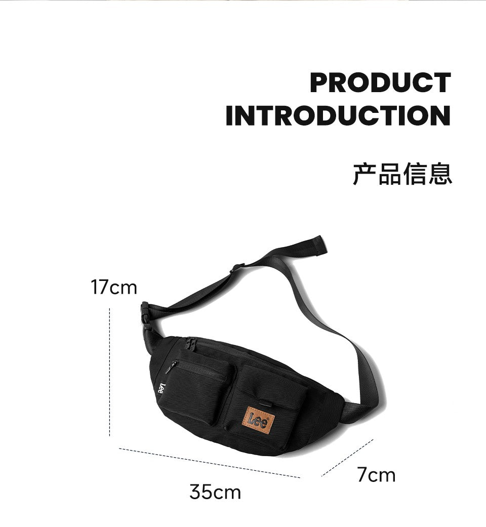 LEE Original Black Fashion Fanny Pack Women Men Korea Style Waterproof Nylon Crossbody Chest Bag Sport Phone Shoulder Waist Bag