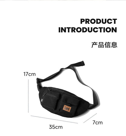 LEE Original Black Fashion Fanny Pack Women Men Korea Style Waterproof Nylon Crossbody Chest Bag Sport Phone Shoulder Waist Bag