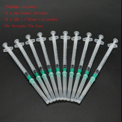 Seringa Luer de 1/3/5/10ML com Agulha de Ponta Romba de 14-25Ga 1,5" e Conjunto de Tampa de Agulhas de Distribuição de Aço Inoxidável para Mistura de Líquidos
