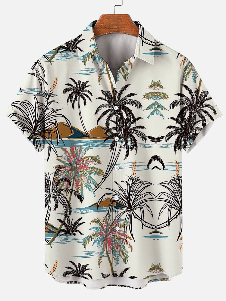 Summer Men's Shirt Coconut Tree 3D Print Casual Short Sleeve Lapel Tops Beach Casual Hawaiian Shirt Men Oversized Shirts For Men