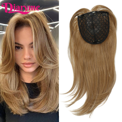 Cabeça Topo Pedaço de Cabelo Falso Sintético Liso Peruca Topper Reedição Bloco Toupee Substituição Peruca Clipe Em Extensões de Cabelo Cabelo Falso