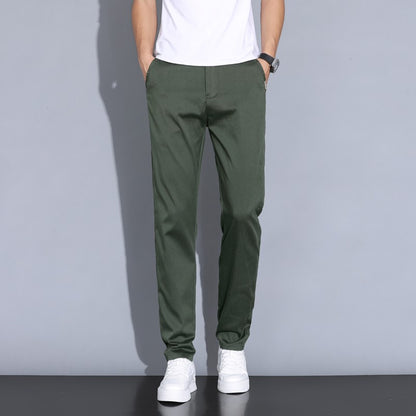 2024 Summer Thin Men Straight Casual Men's Pants Slim Stretch Elastic Waist Male Trousers Solid Color Brand Clothing Coffee