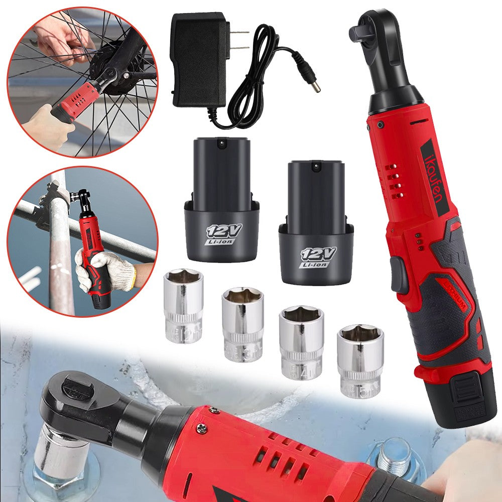 Chave Elétrica Sem Fio 12V, Chave de Catraca 3/8 Polegadas, Ferramenta de Reparo Automotivo para Remover Parafusos e Porcas, Chave de Ângulo Reto