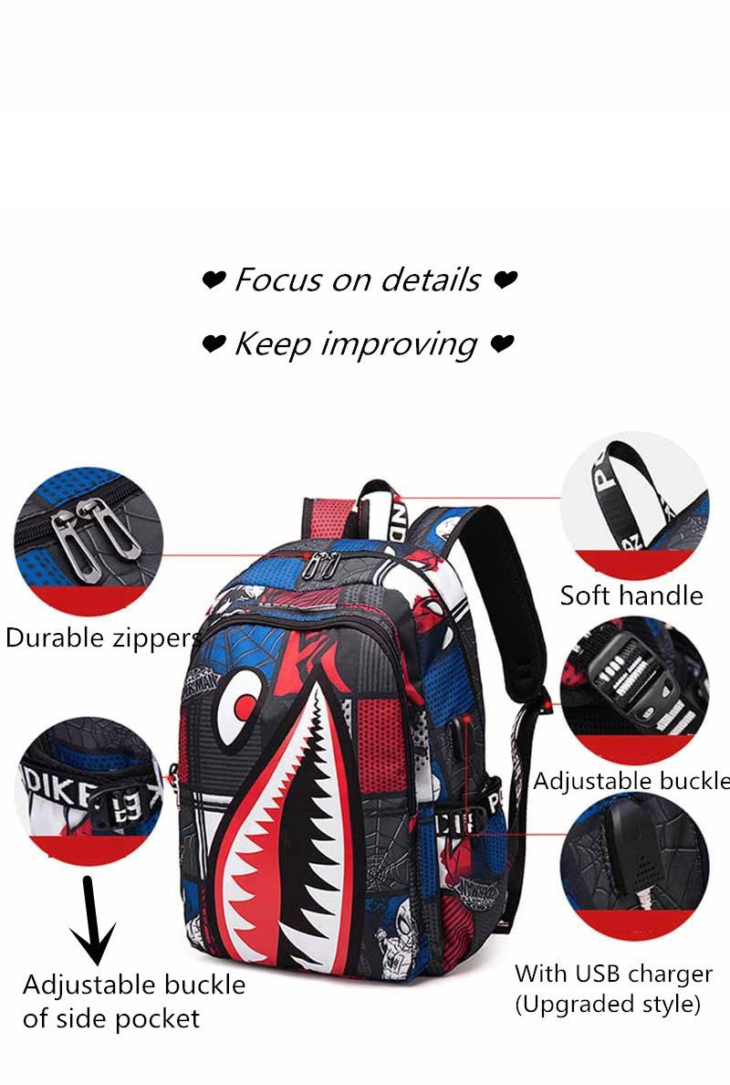Mochila Escolar Infantil Mochila de Viagem Desenho Tubarão Mochila de Aluno do Ensino Fundamental Mochila Infantil